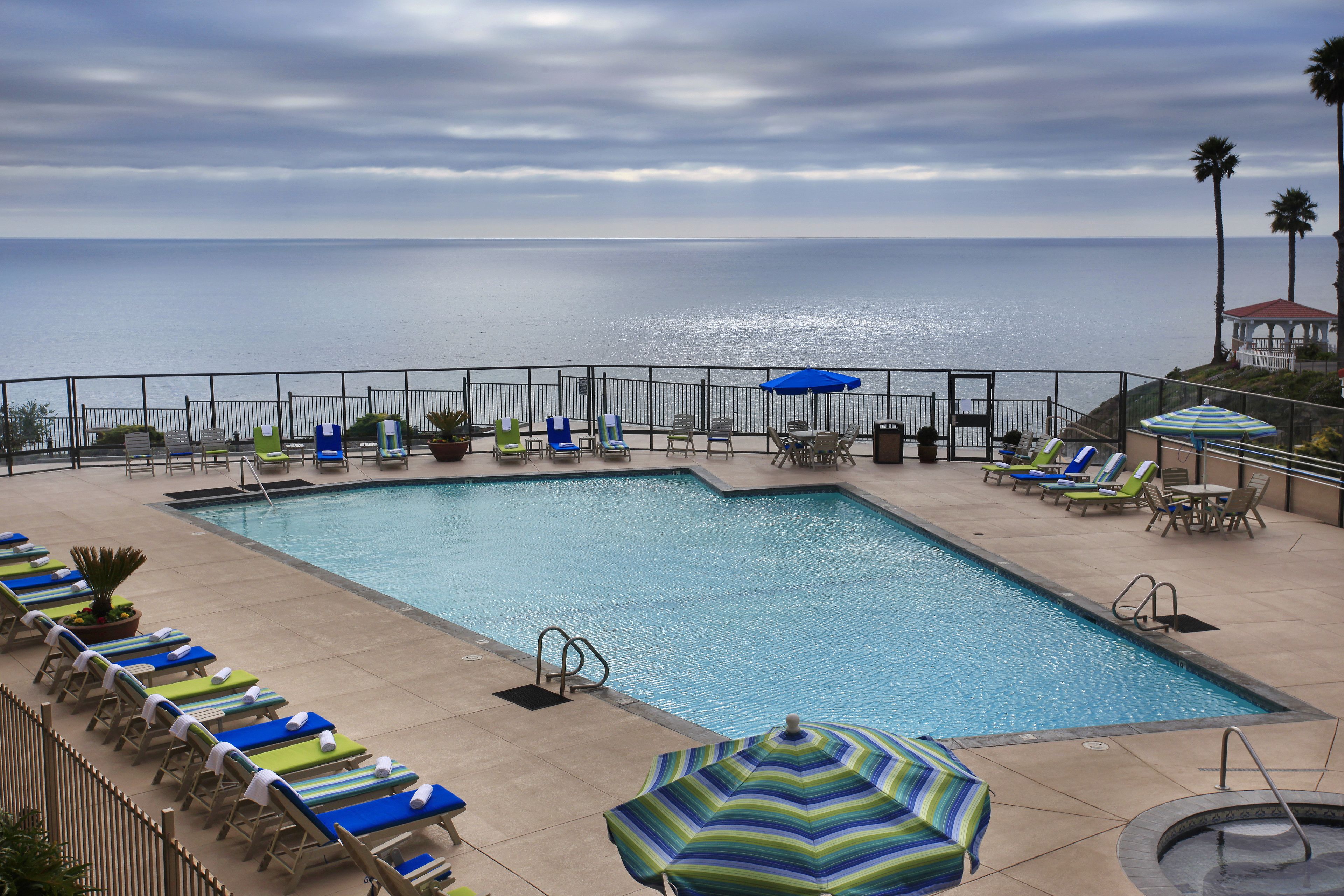 outdoor pool, pool loungers