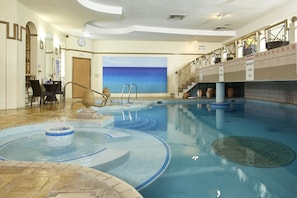 Indoor pool, open 8:00 AM to 8:00 PM, sun loungers