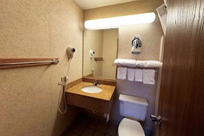 Combined shower/bathtub, eco-friendly toiletries, hair dryer, towels