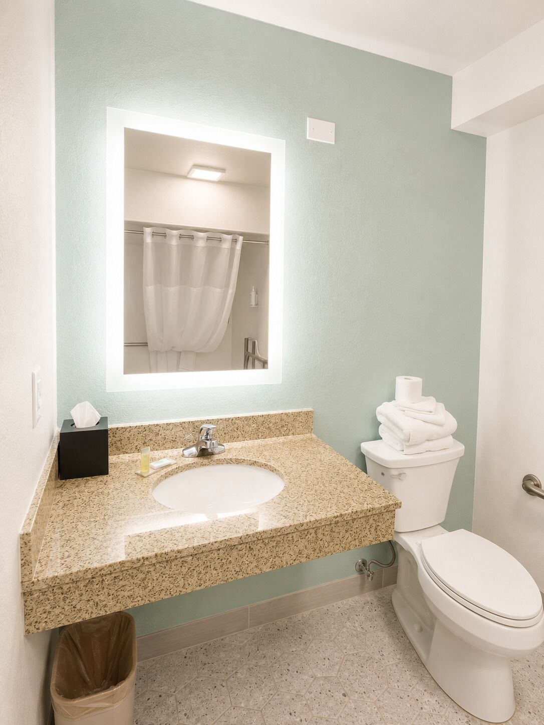 Room, 1 King Bed, Non Smoking (Mobility, Roll-in Shower) | Bathroom | Combined shower/tub, eco-friendly toiletries, hair dryer, towels