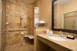 Room, 1 King Bed, Accessible, Non Smoking | Bathroom shower - Hampton Inn Battle Creek (Battle Creek)
