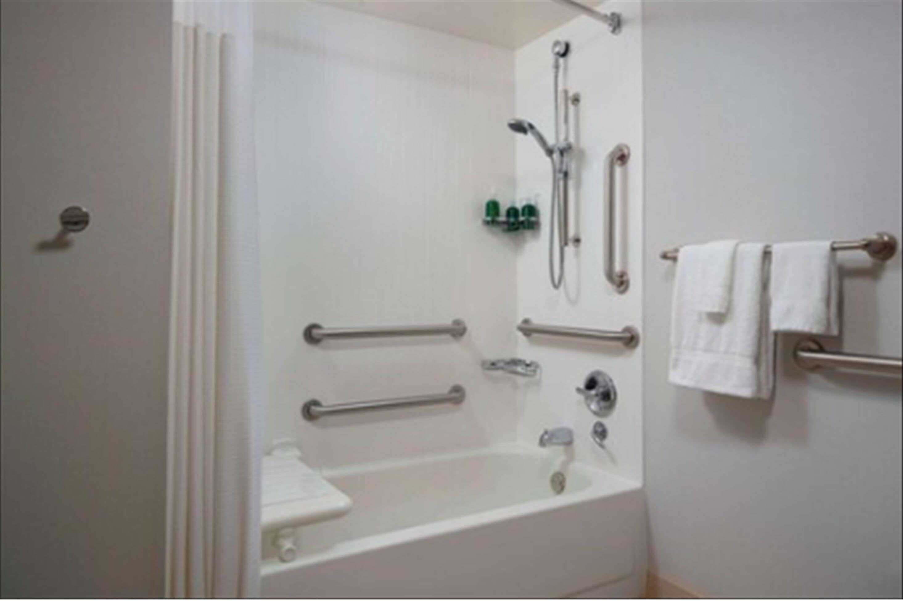 combined shower/bathtub, eco-friendly toiletries, hair dryer, towels