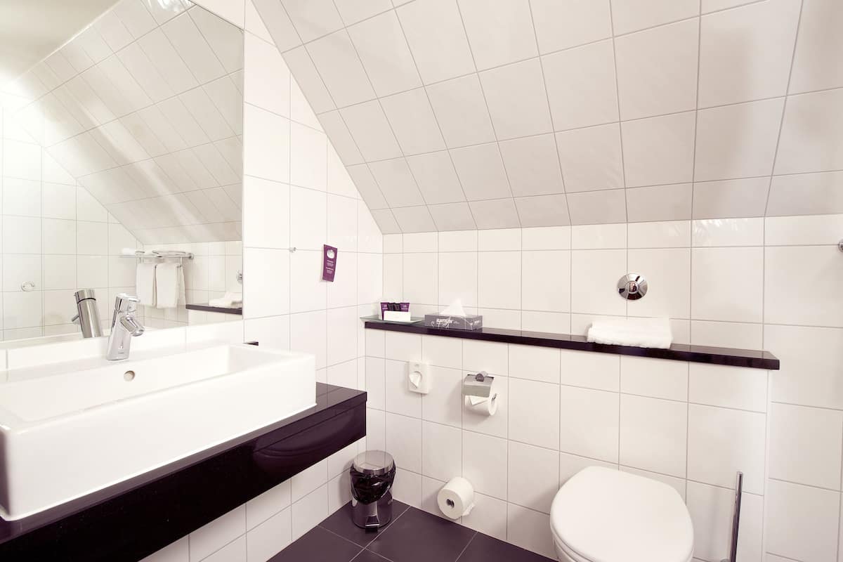 deluxe room | bathroom | shower, eco-friendly toiletries, hair dryer, slippers