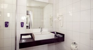 Shower, eco-friendly toiletries, hair dryer, slippers