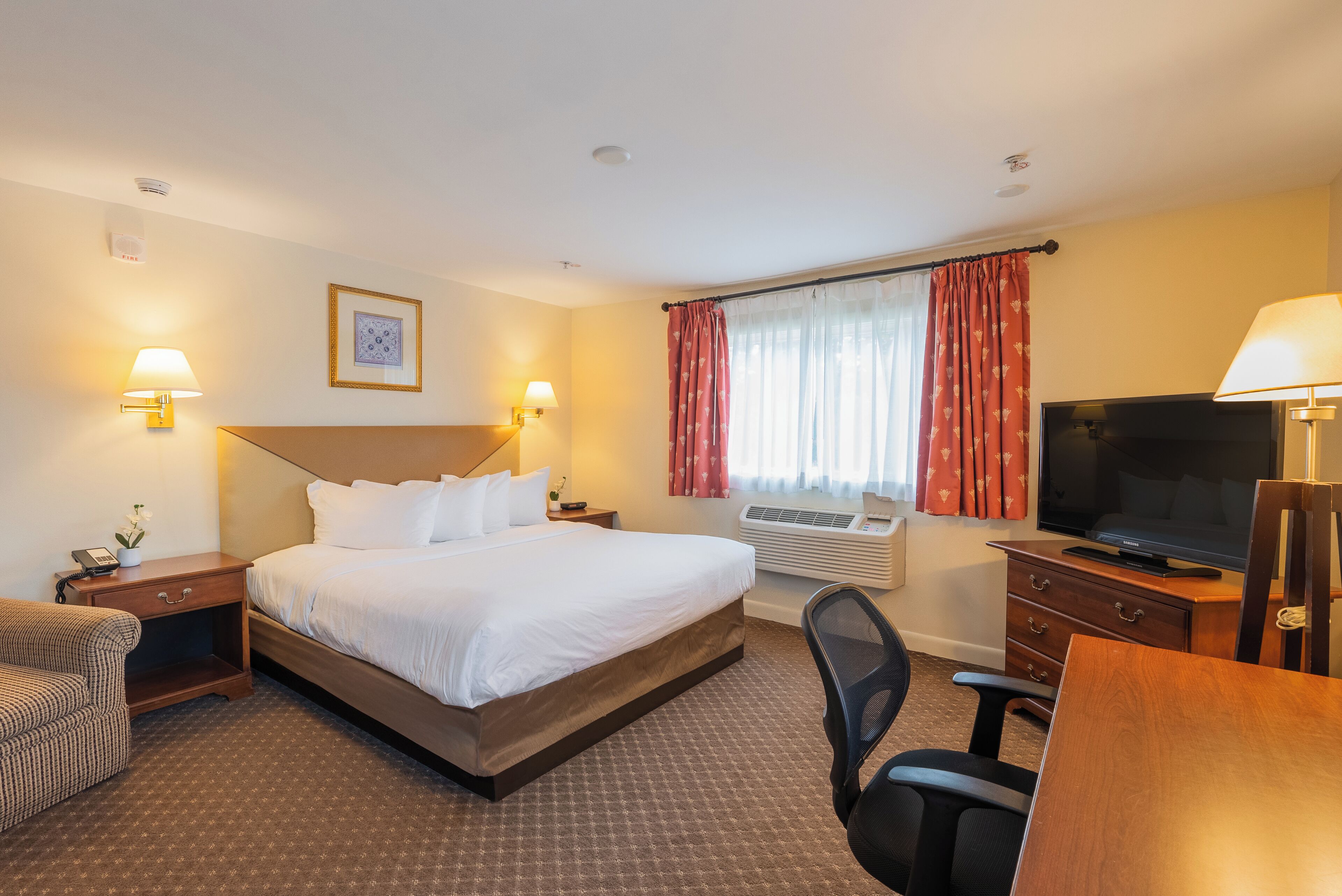 economy 1 king bed | Hypo-allergenic bedding, desk, laptop workspace, blackout drapes