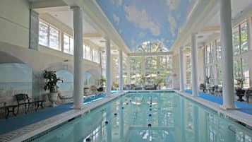 Indoor pool, seasonal outdoor pool, pool loungers