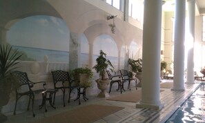 Indoor pool, seasonal outdoor pool, pool loungers