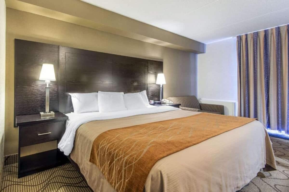 Premium bedding, desk, blackout drapes, iron/ironing board