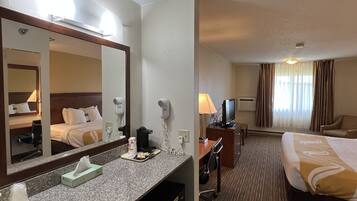 Desk, blackout drapes, iron/ironing board, free cribs/infant beds