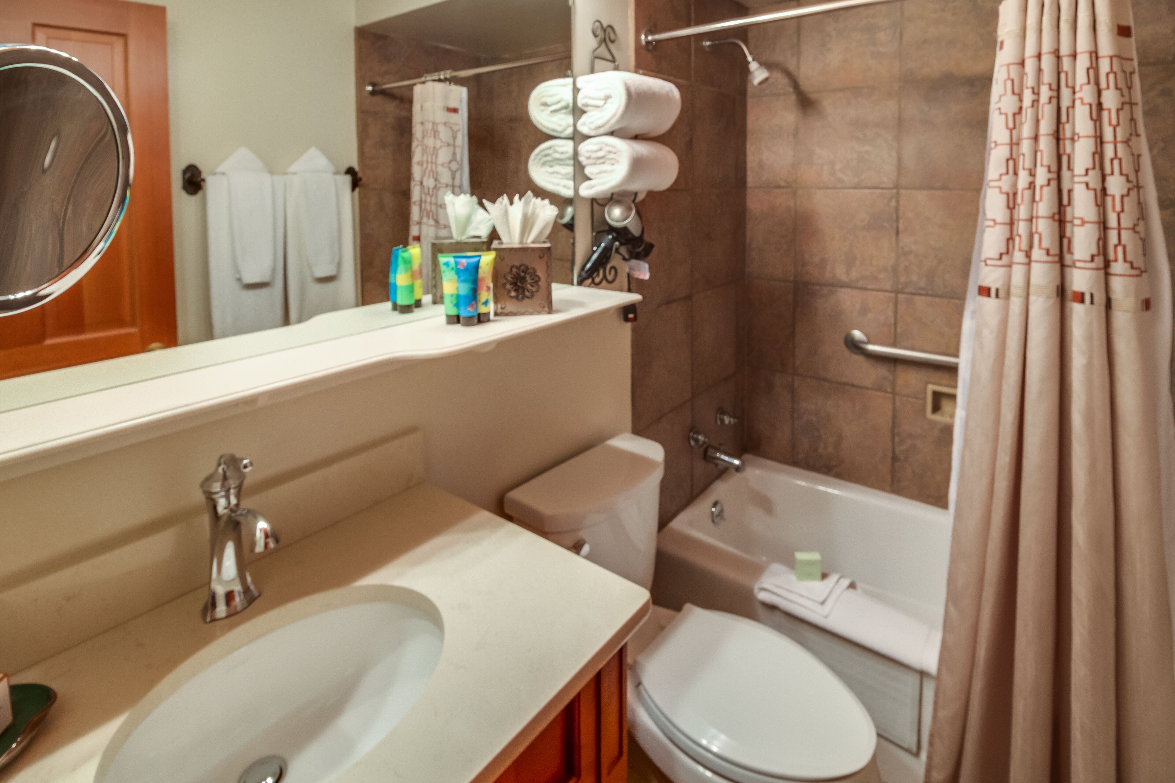 eco-friendly toiletries, hair dryer, bathrobes, towels