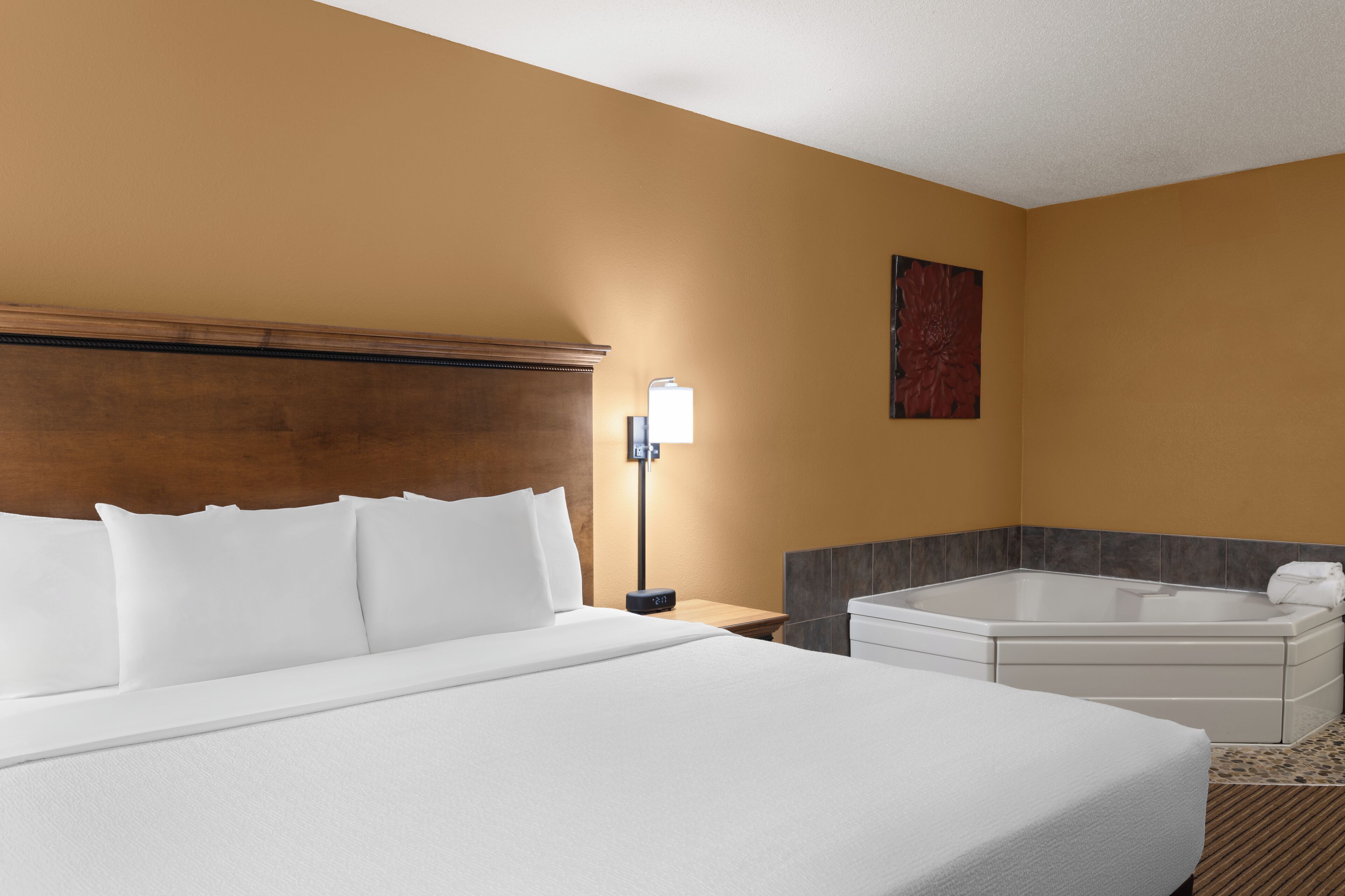 1 king bed with whirlpool | laptop workspace, iron/ironing board, free wifi, bed sheets