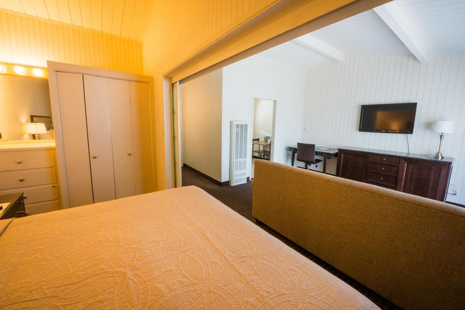 desk, blackout curtains, iron/ironing board, rollaway beds