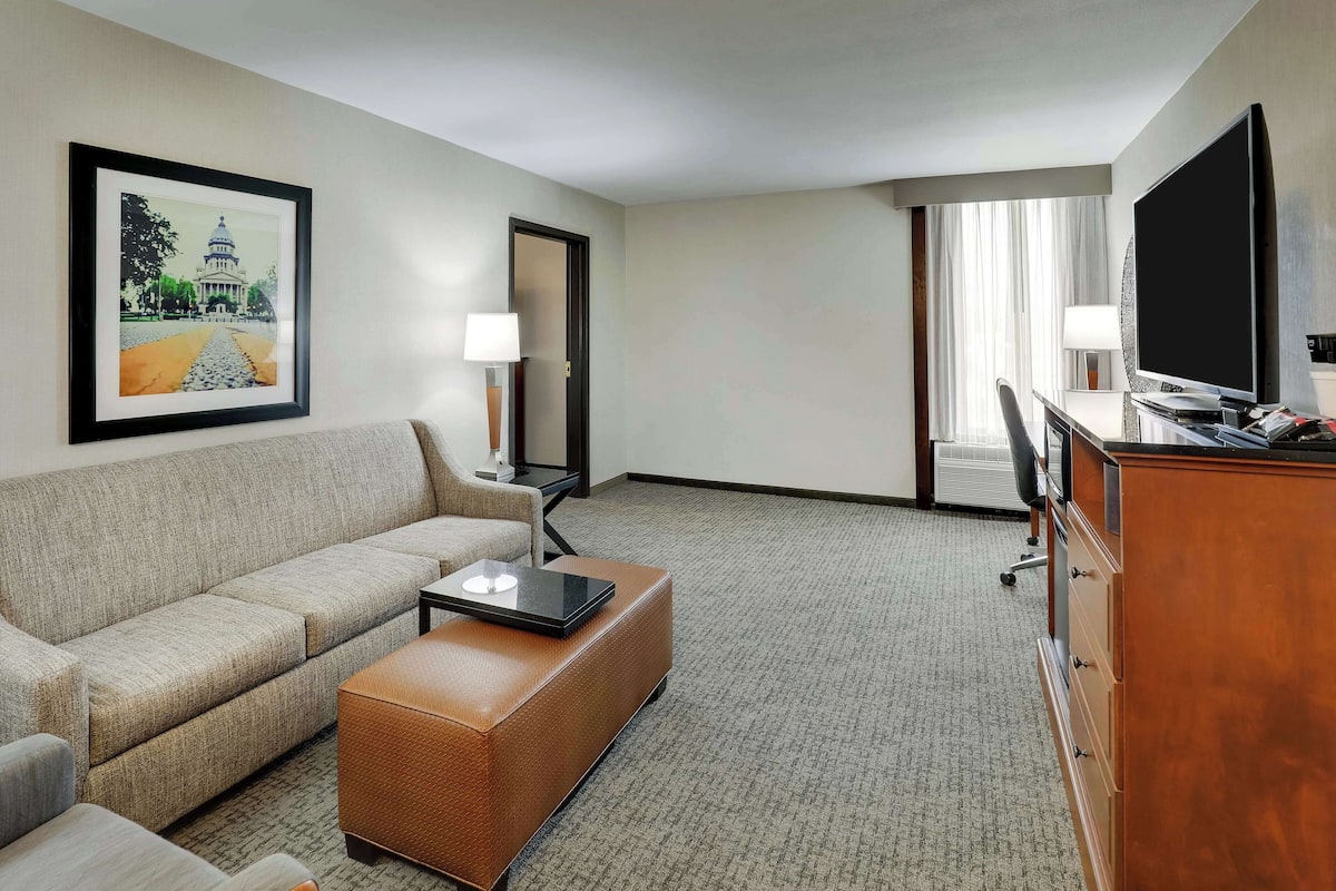 1 bedroom, desk, blackout drapes, iron/ironing board