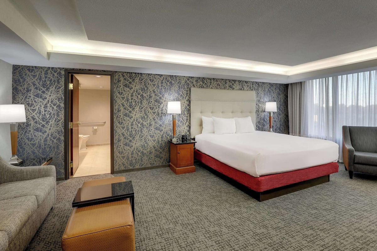 1 bedroom, desk, blackout curtains, iron/ironing board