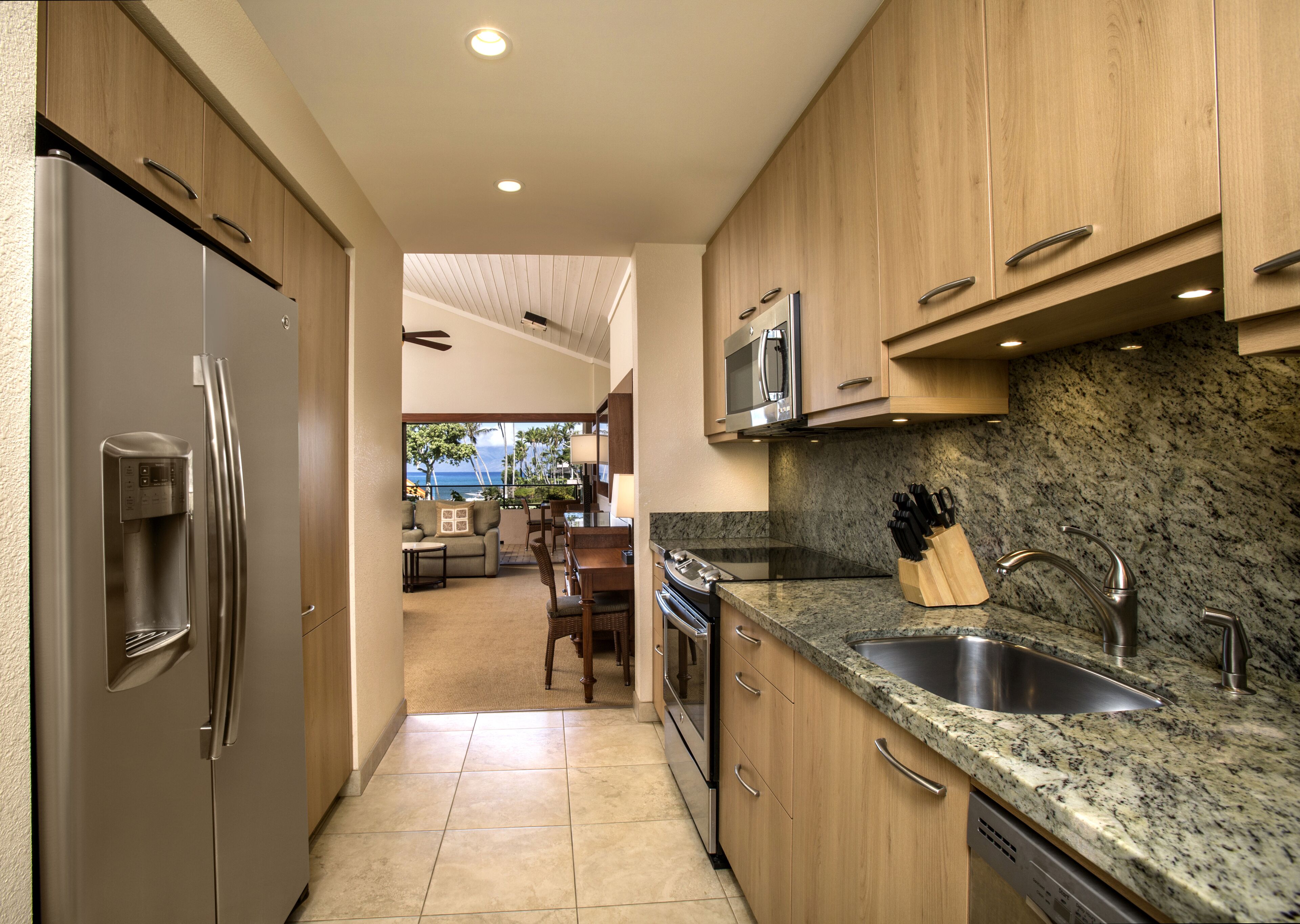 family studio, ocean view | private kitchen | fridge, coffee/tea maker, high chair