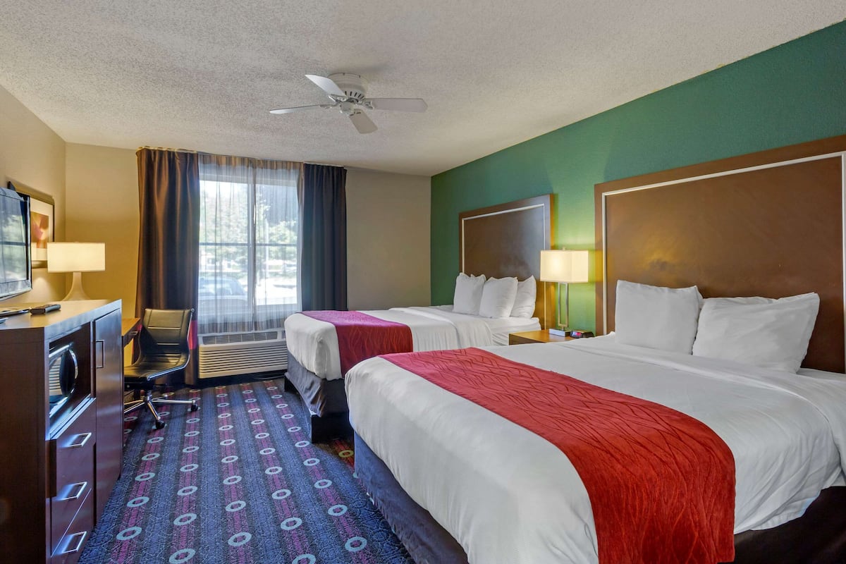 Standard Room, 2 Queen Beds, Non Smoking | Desk, blackout drapes, iron/ironing board, free cribs/infant beds