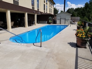 Seasonal outdoor pool, sun loungers