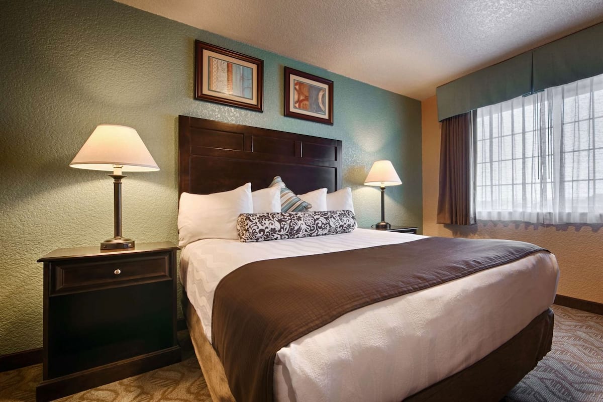 Desk, blackout curtains, soundproofing, iron/ironing board