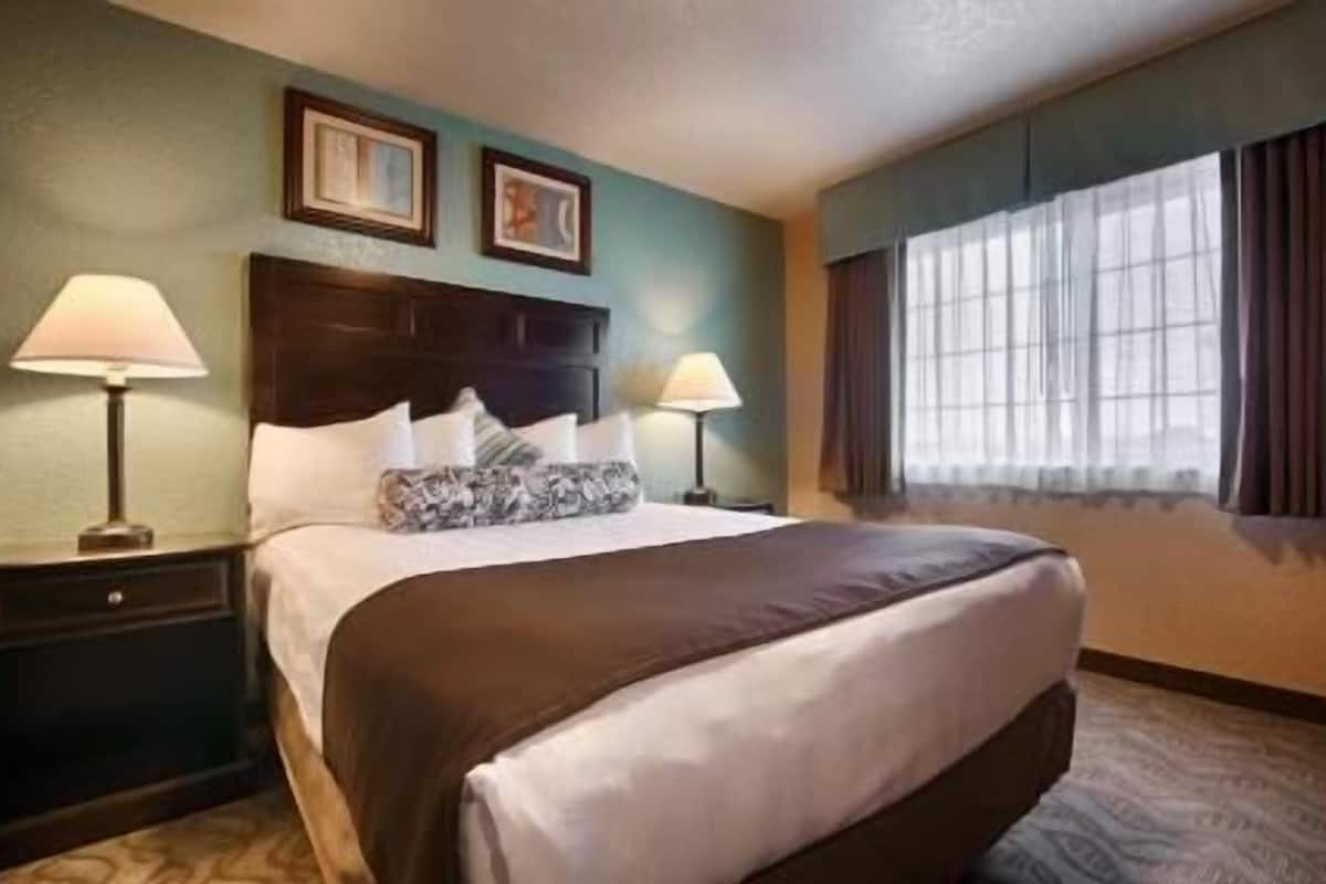 Desk, blackout curtains, soundproofing, iron/ironing board