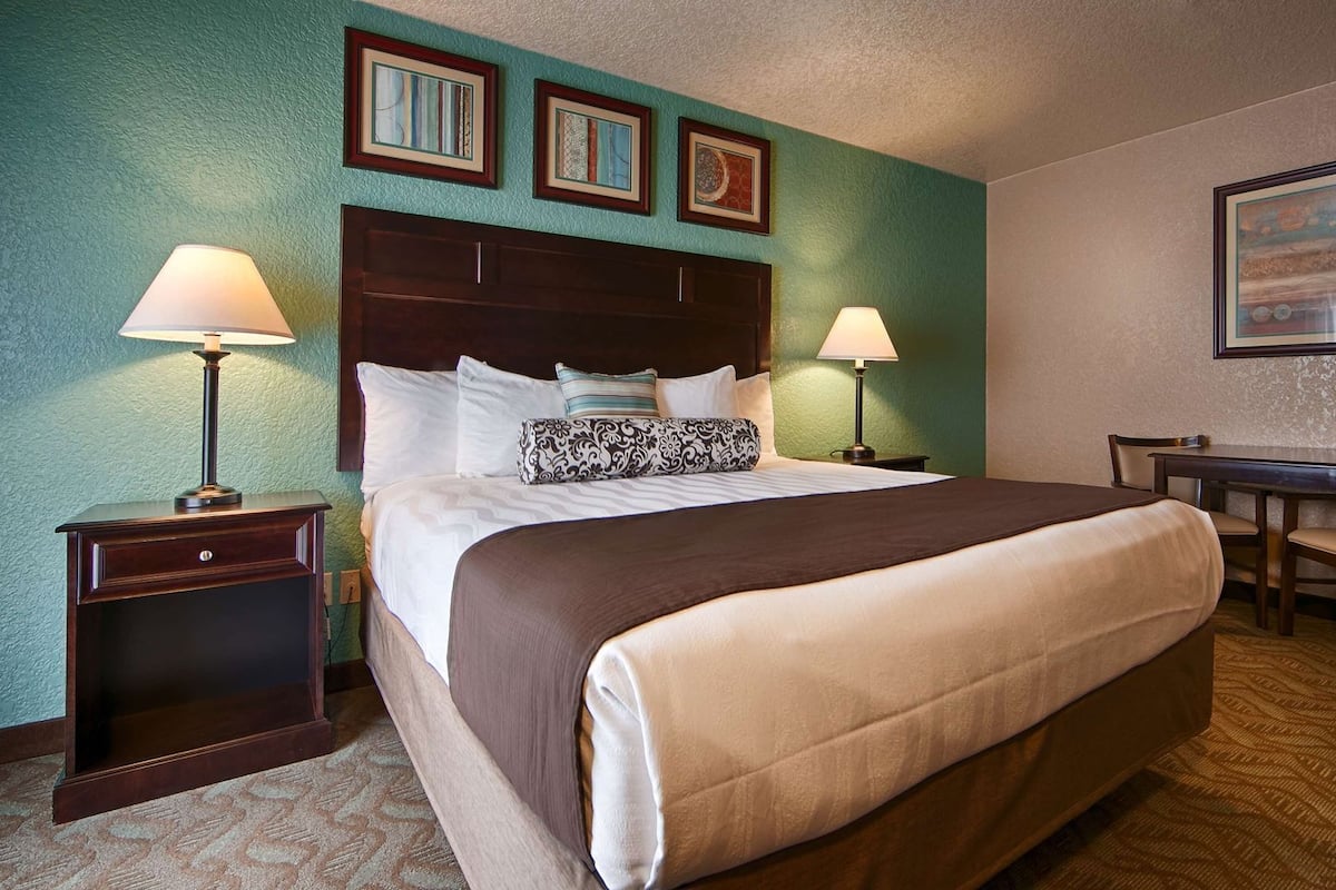 Desk, blackout curtains, soundproofing, iron/ironing board