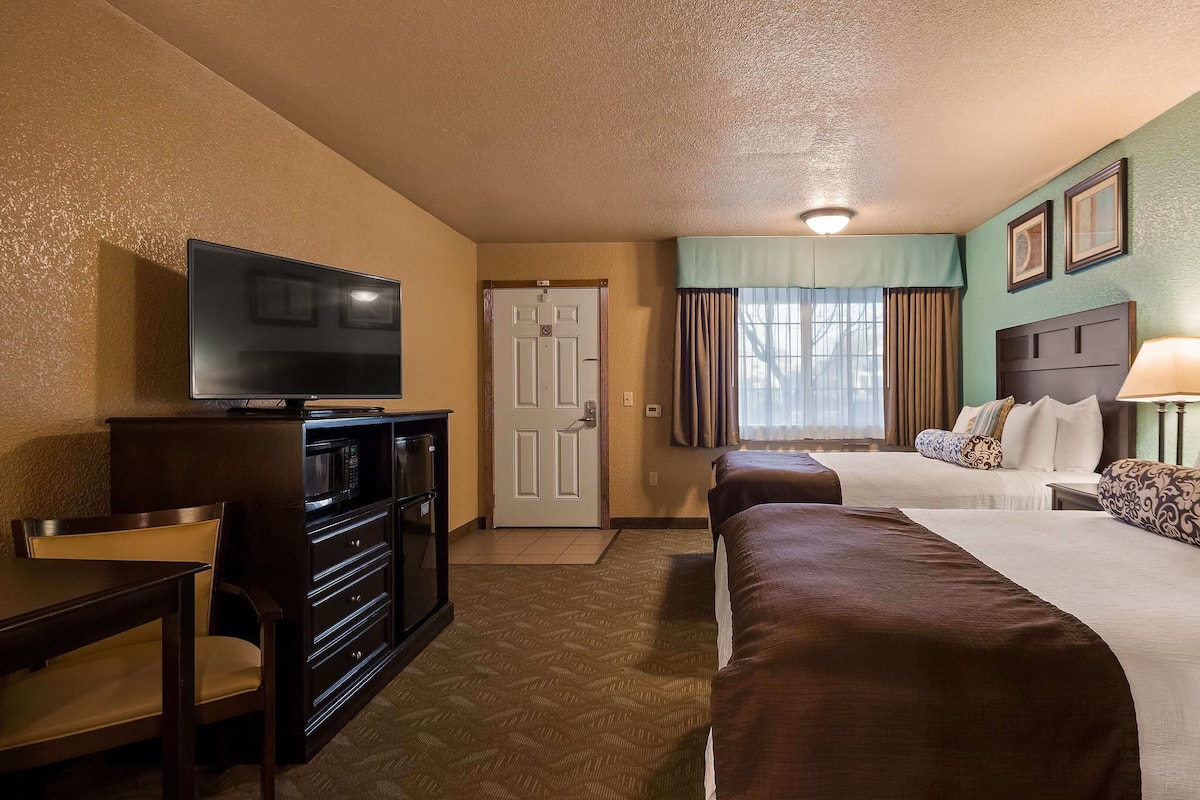 Desk, blackout curtains, soundproofing, iron/ironing board