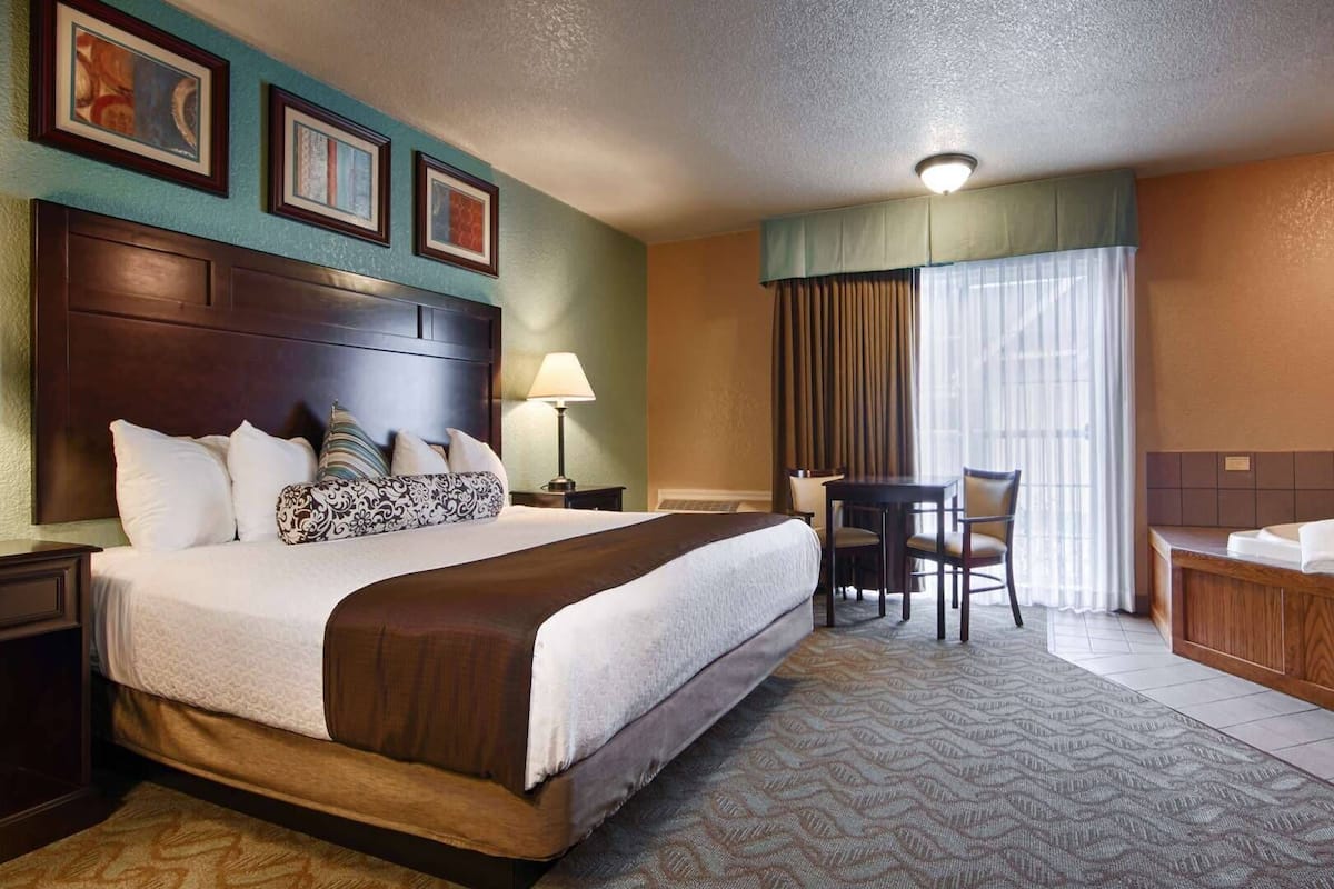 Desk, blackout curtains, soundproofing, iron/ironing board