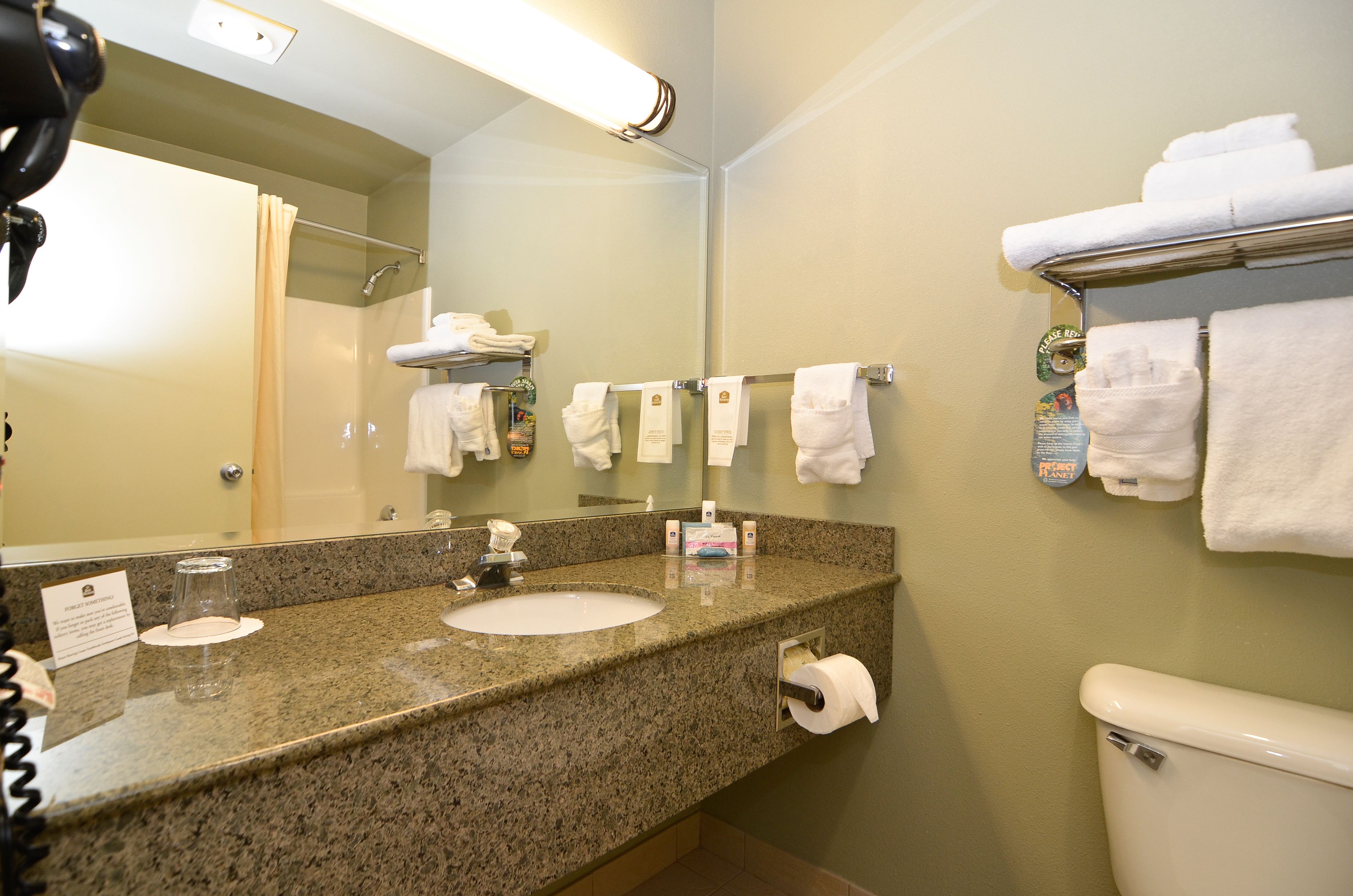 free toiletries, hair dryer, towels, soap