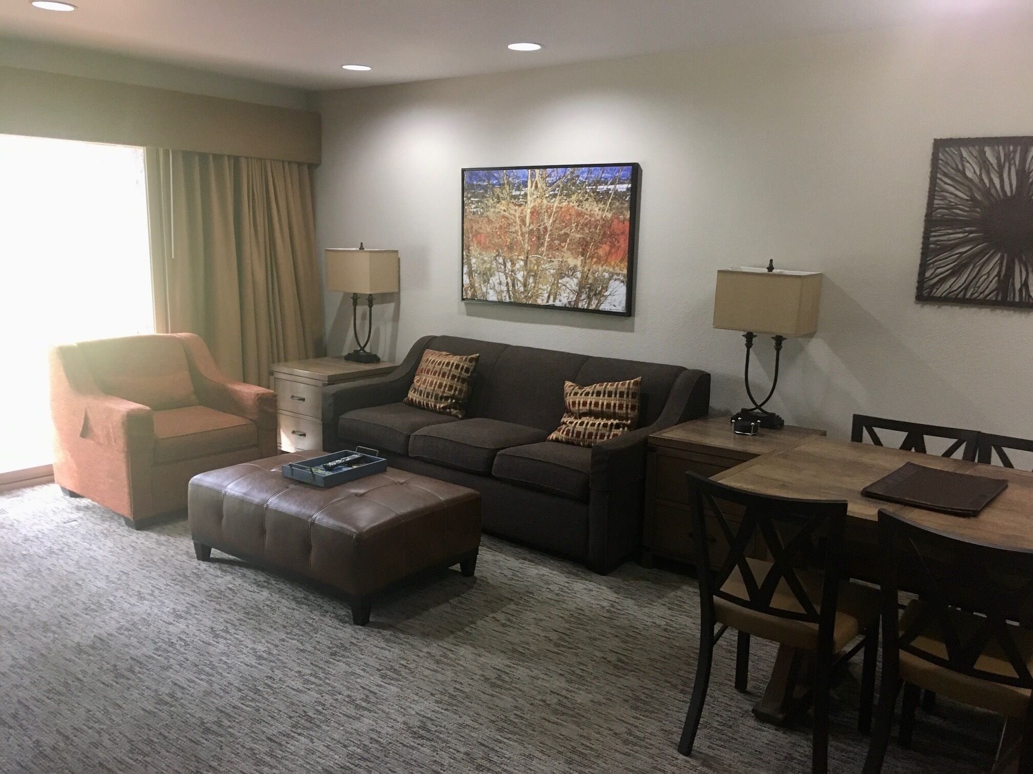 42-inch flat-screen TV with cable channels, LED TV, DVD player