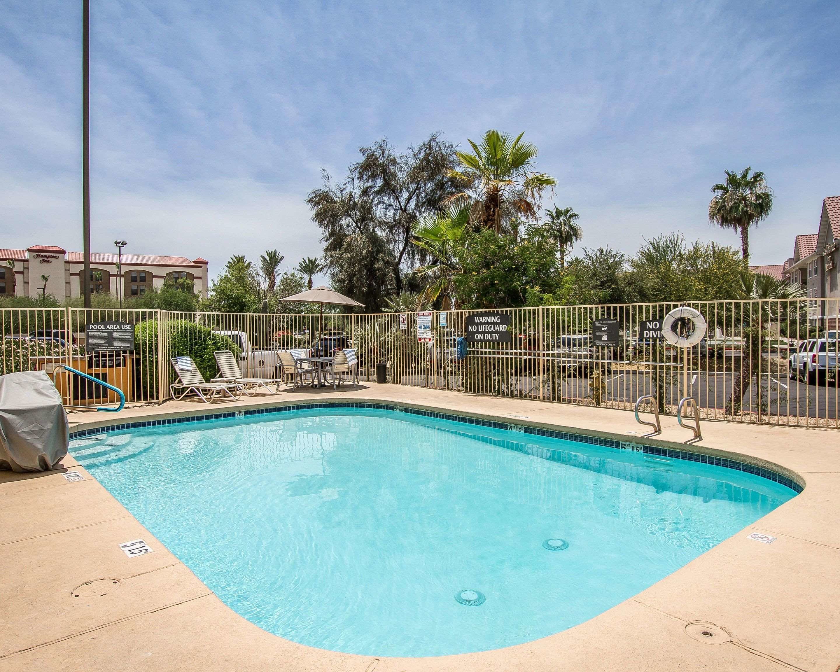 outdoor pool, pool loungers