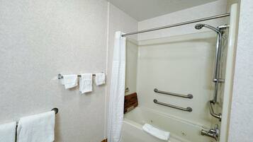 Standard Room, 2 Double Beds, Accessible Bathtub, Non Smoking | Bathroom | Combined shower/bathtub, free toiletries, hair dryer, towels