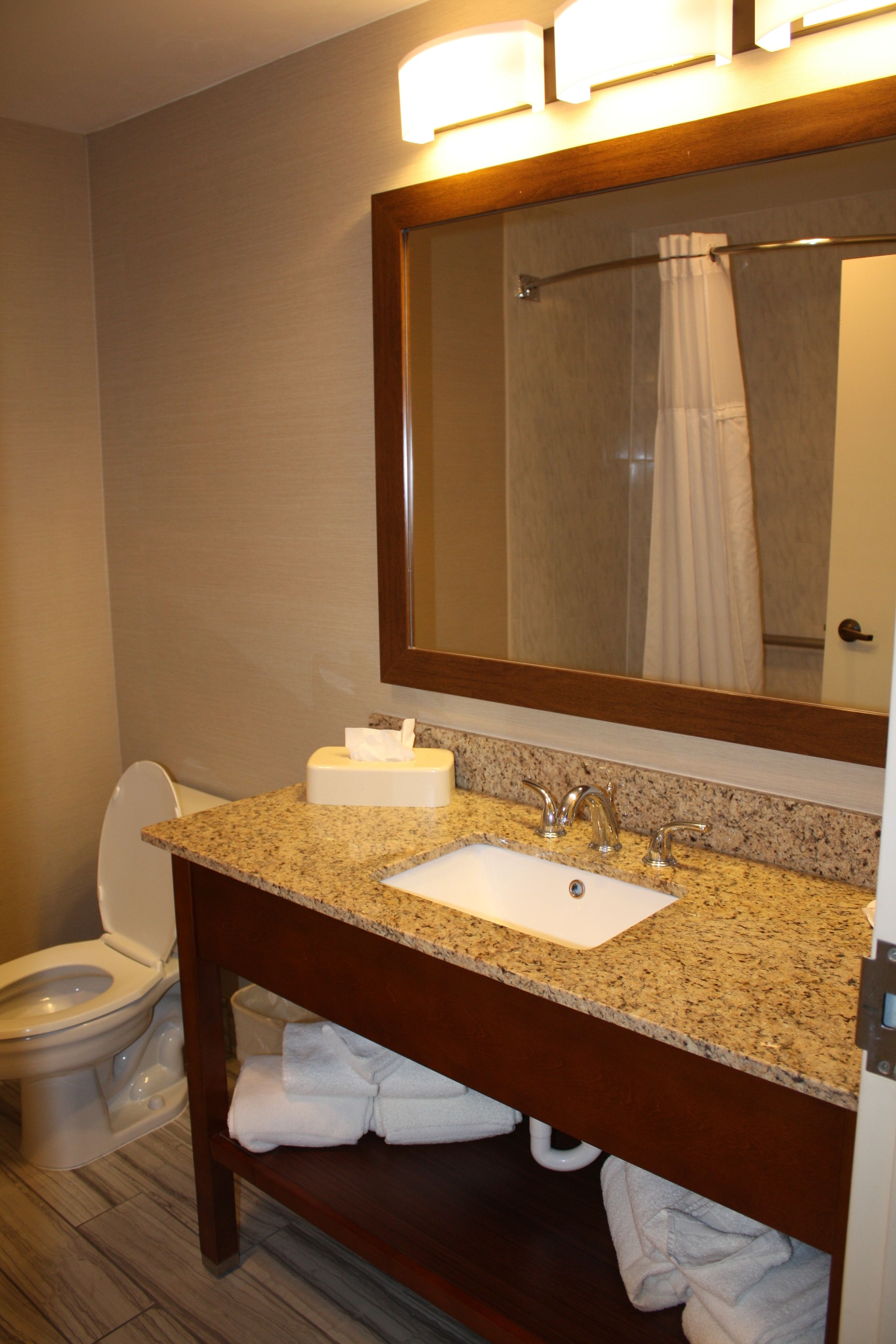 A bathroom with a sink, mirror, and toilet.