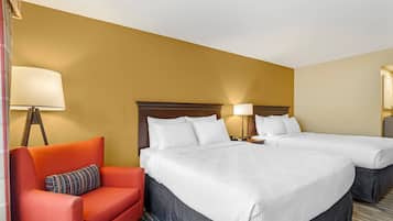 Hypo-allergenic bedding, memory foam beds, desk, blackout drapes