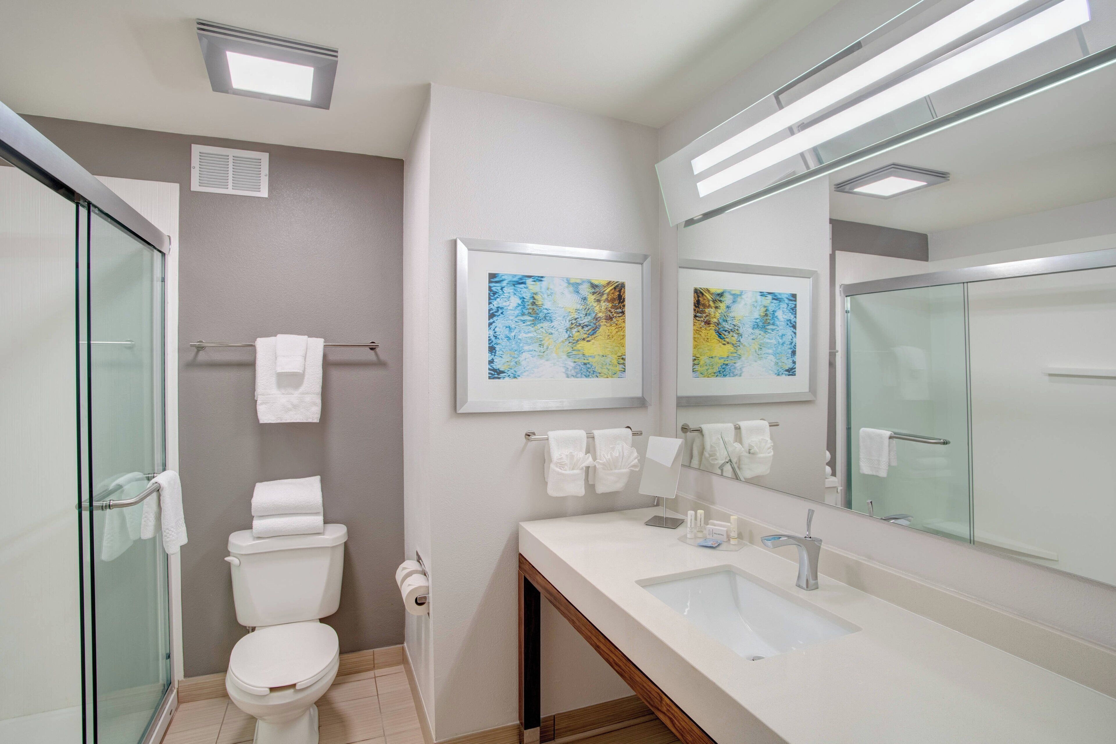 free toiletries, hair dryer, towels