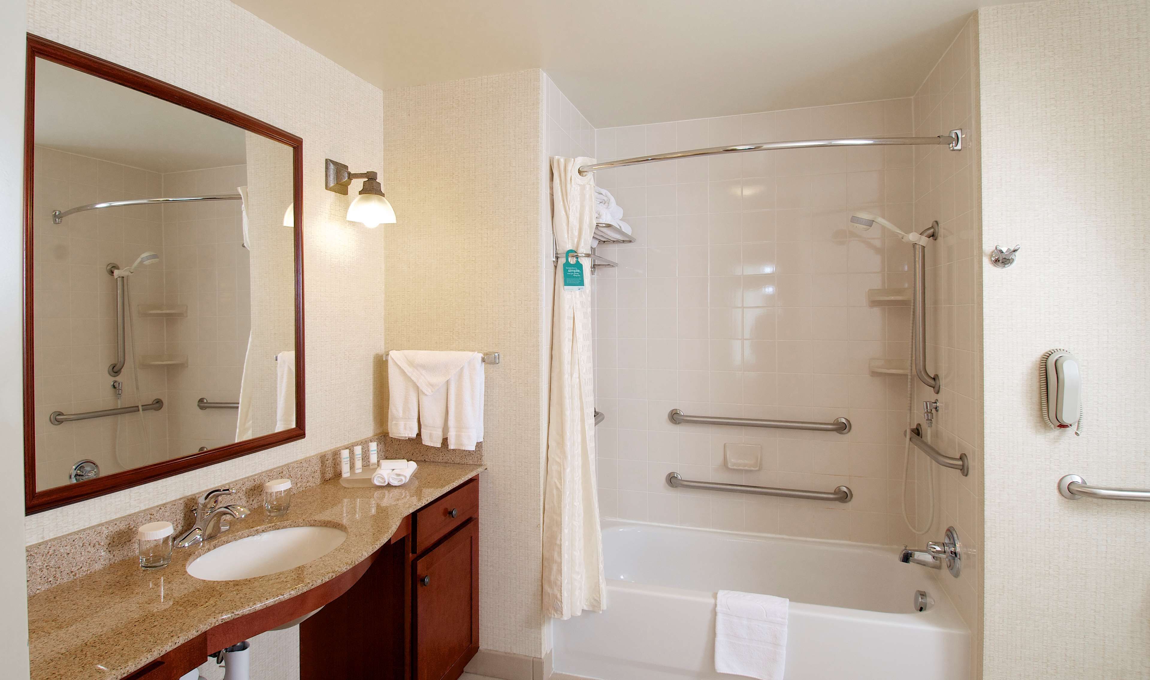 suite, 2 queen beds, accessible, bathtub | bathroom | hair dryer, towels, soap, shampoo