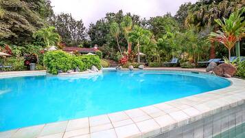 Outdoor pool, open 9:00 AM to 9:00 PM, pool umbrellas, sun loungers