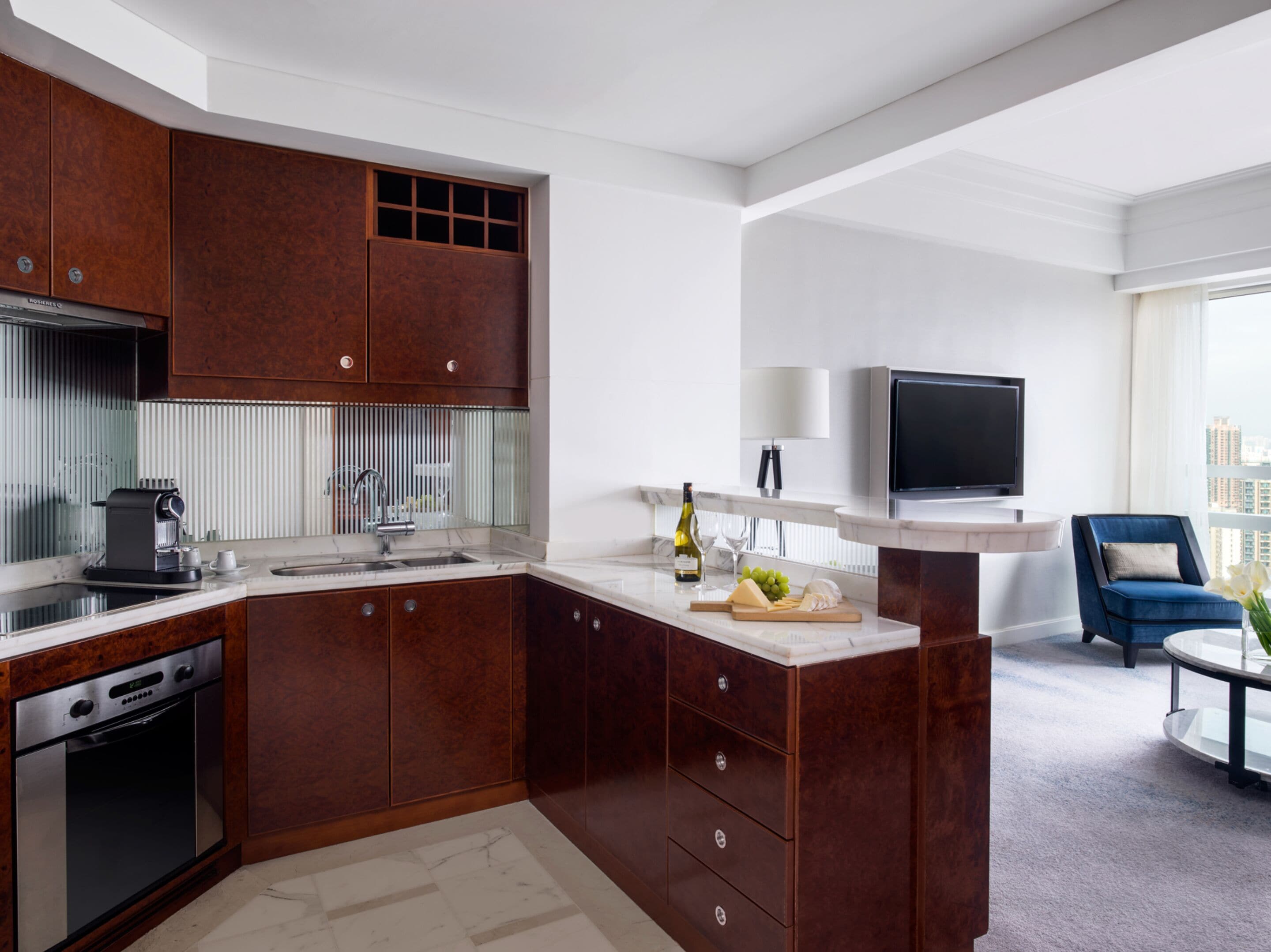 fridge, electric kettle, high chair