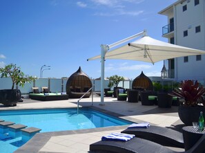Outdoor pool, sun loungers