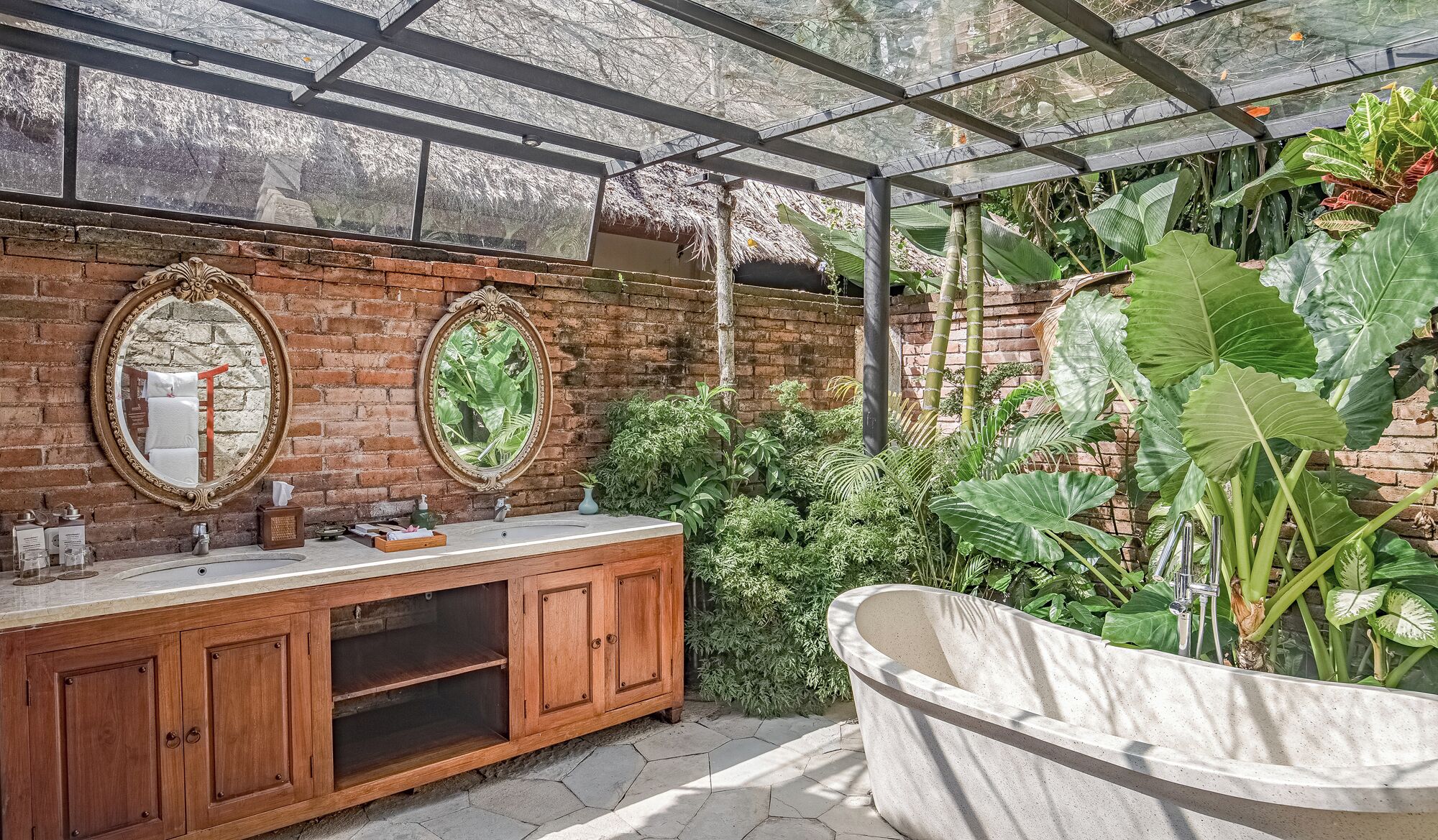 one-bedroom garden villa with free exclusive benefit | bathroom | separate bathtub and shower, deep-soaking bathtub