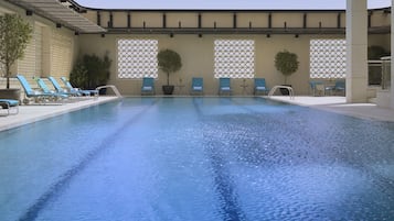 Outdoor pool, open 6:00 AM to 11:00 PM, pool umbrellas, sun loungers