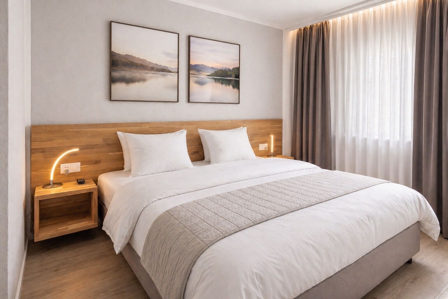 Chambre économique double | Literie hypoallergénique, coffre-fort, décor unique, bureau