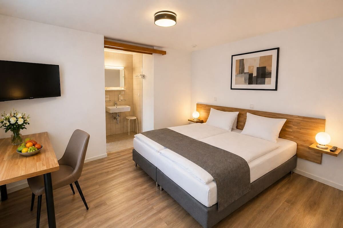 Double Room quiet, Courtyard | Literie hypoallergénique, coffre-fort, décor unique, bureau