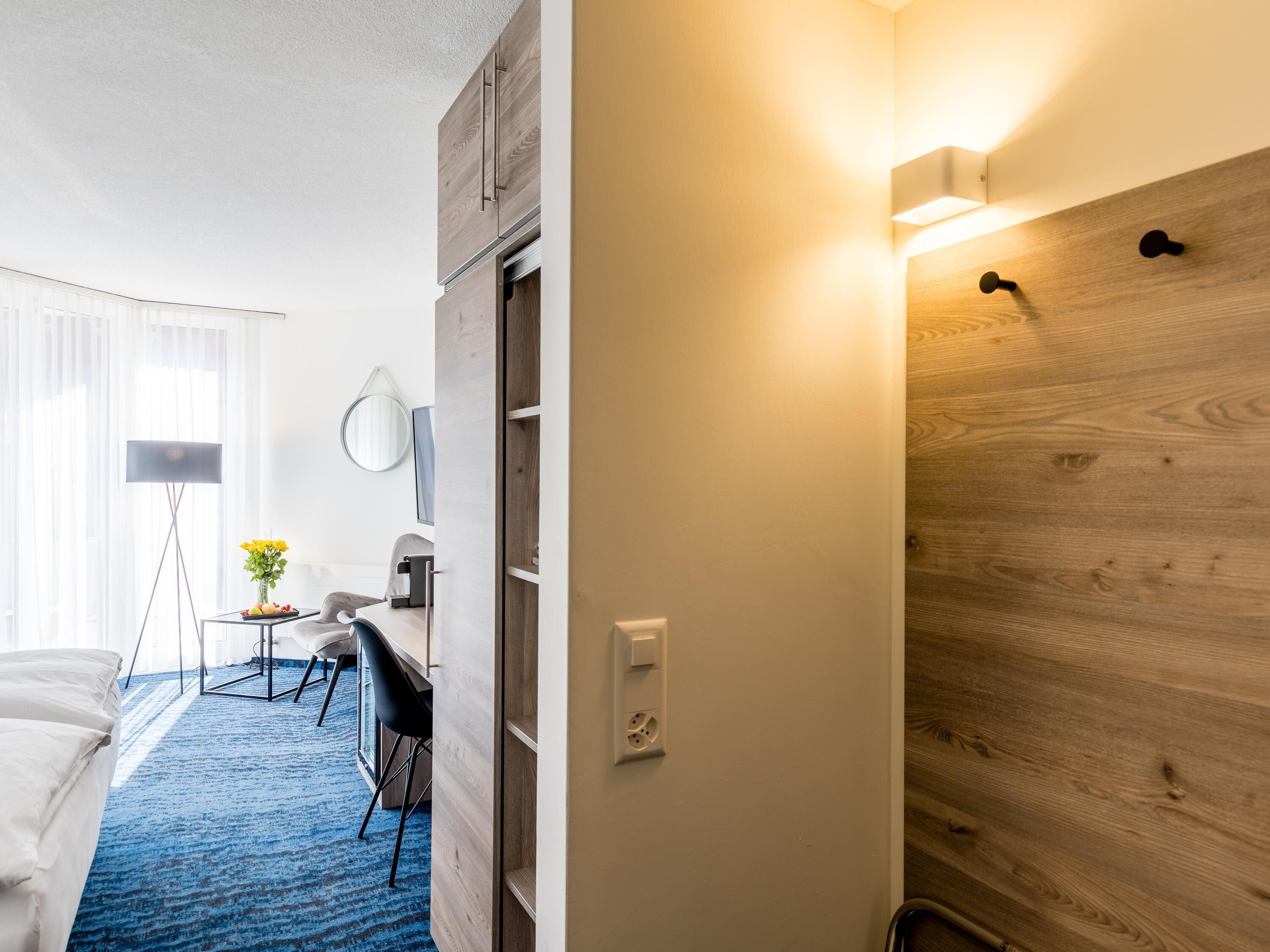 Free minibar, in-room safe, desk, blackout curtains