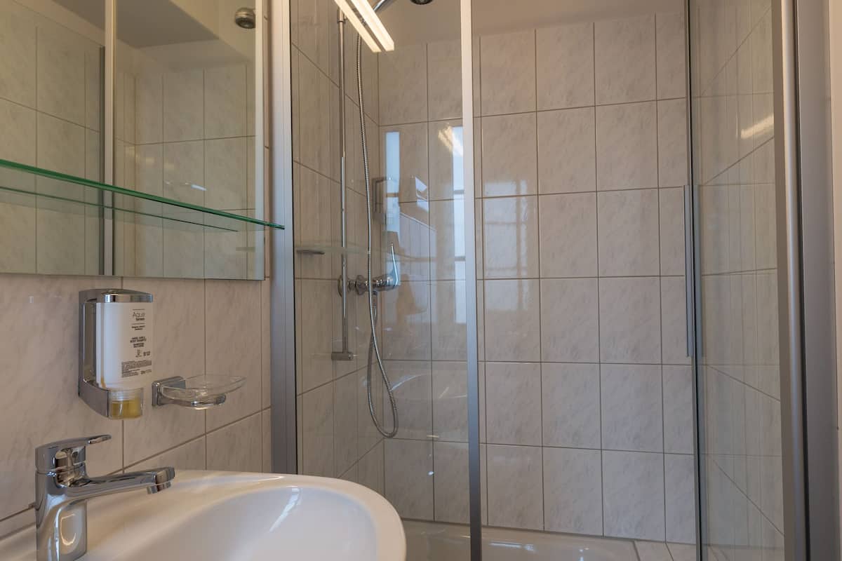 single room | bathroom | shower, free toiletries, hair dryer, towels