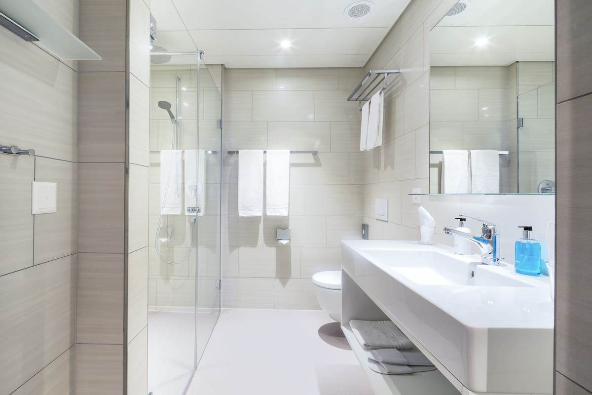 free toiletries, hair dryer, slippers, towels