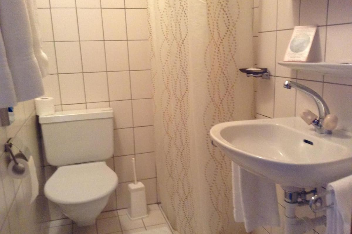 shower, free toiletries, towels, soap