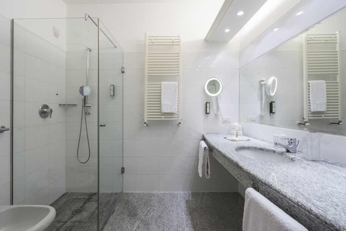 double room | bathroom | shower, eco-friendly toiletries, hair dryer, dressing gowns