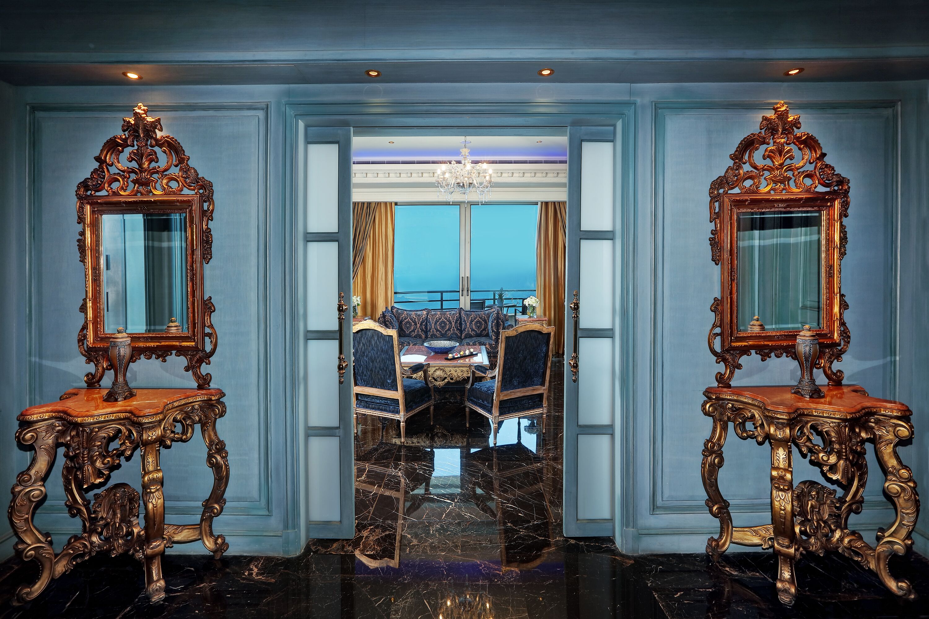 royal suite, 1 king bed | living area | 49-inch smart tv with digital channels, dvd player