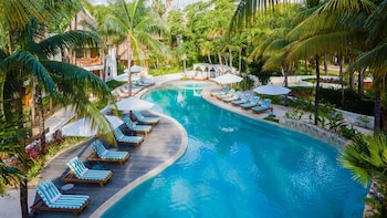 5 outdoor pools, open 7:00 AM to 7:00 PM, cabanas (surcharge) at Mahekal Beach Front Resort & Spa