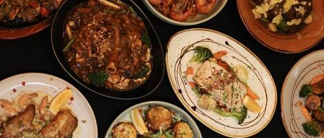 A variety of dishes on a table.