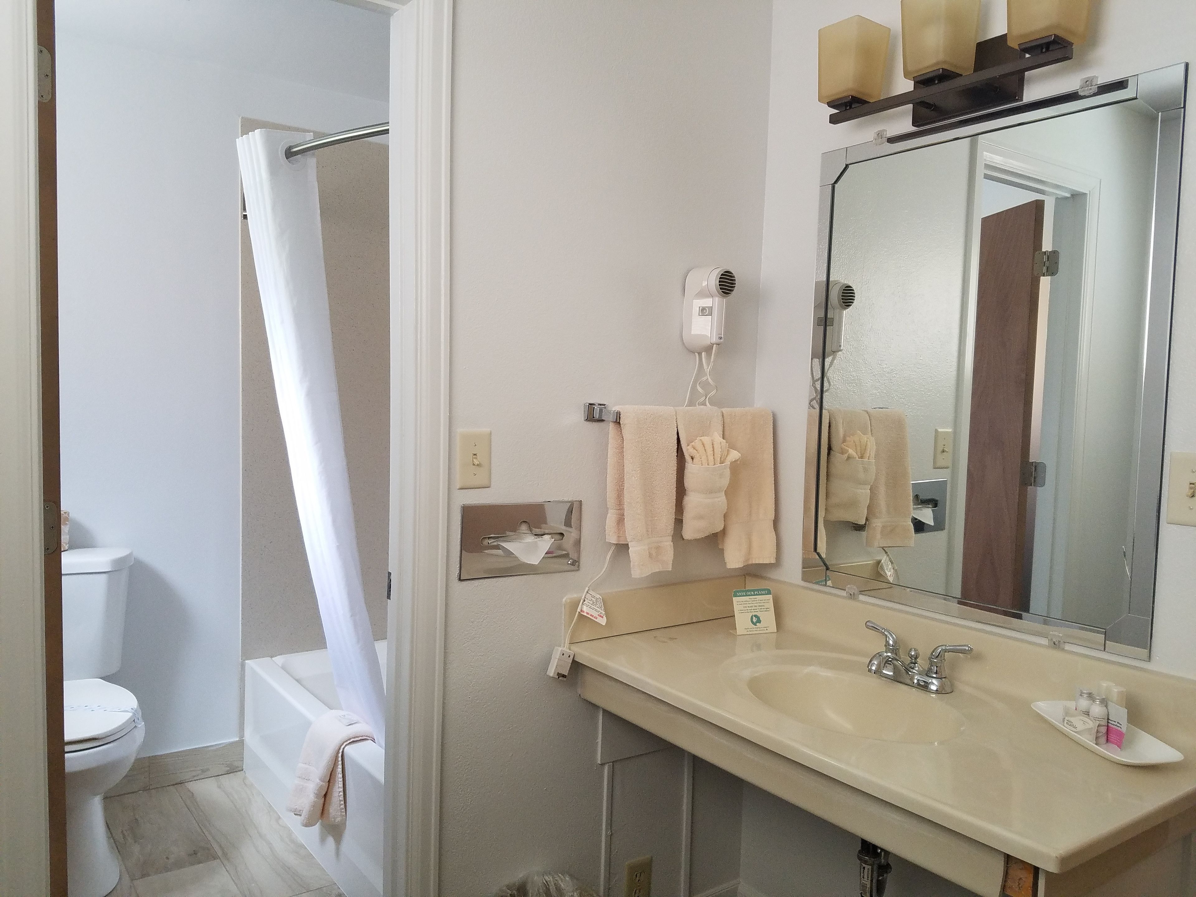 Free toiletries, hair dryer, towels